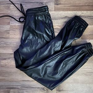 Black Leather Joggers